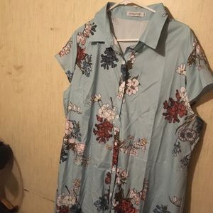 MISSLOOK Light Blue Button Down Floral Maxi Dress size 5XL